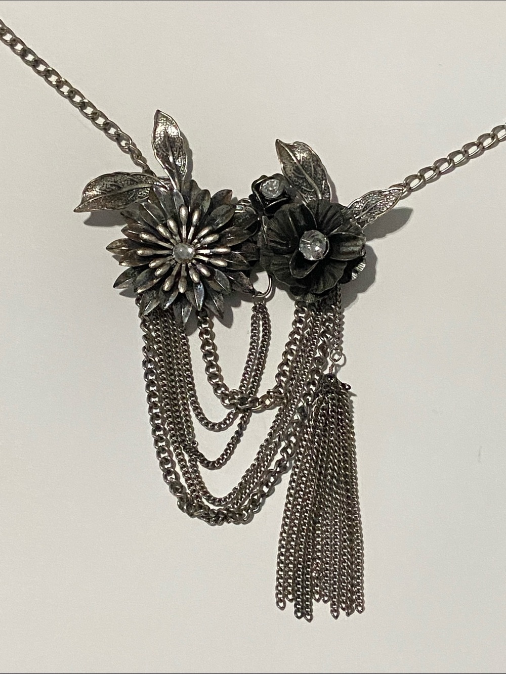Silver Floral Chain Tassel Necklace - Women's Jewelry